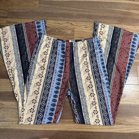 SHEIN Patchwork Bellbottom Fabric Pants, Festival Wear, Elastic Waist, Large - Picture 1 of 13